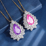 High Carbon Diamond Amethyst Pendant Necklace Silver Retro Women