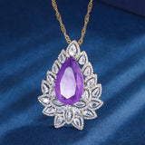High Carbon Diamond Amethyst Pendant Necklace Silver Retro Women