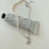 925 Silver Pearl Choker CZ Butterfly Necklace
