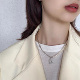 925 Silver Pearl Choker CZ Butterfly Necklace