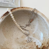 925 Silver Pearl Choker CZ Butterfly Necklace