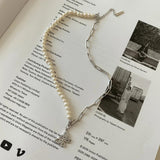 925 Silver Pearl Choker CZ Butterfly Necklace