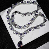 Purple Cubic Zirconia Silver Necklace Water Drop Pendant