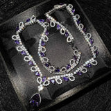 Purple Cubic Zirconia Silver Necklace Water Drop Pendant