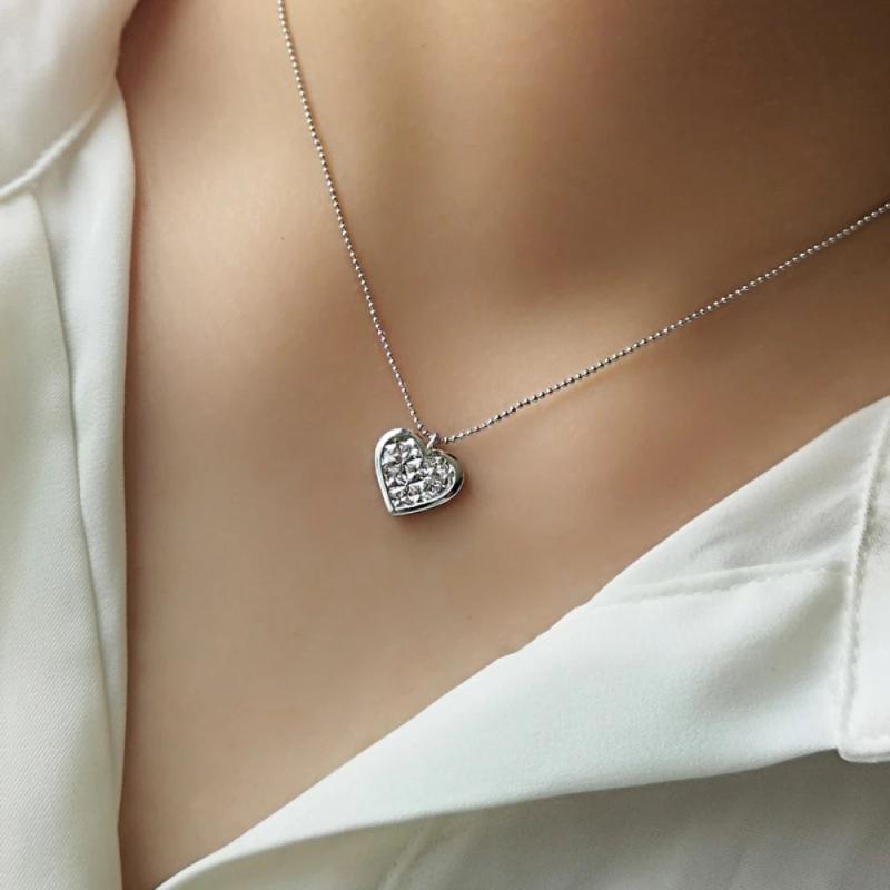 925 Silver Zircon Heart Pendant Necklace for Her