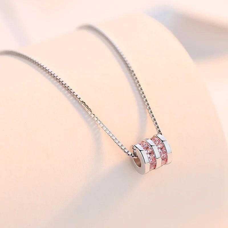 Rotating Necklace Pendant Silver 925 Box Chain Women Jewelry Pink Y2K