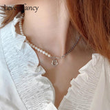 925 Silver Chain Flower Charm Pendant Freshwater Pearl Necklace
