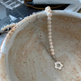 925 Silver Chain Flower Charm Pendant Freshwater Pearl Necklace