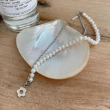 925 Silver Chain Flower Charm Pendant Freshwater Pearl Necklace