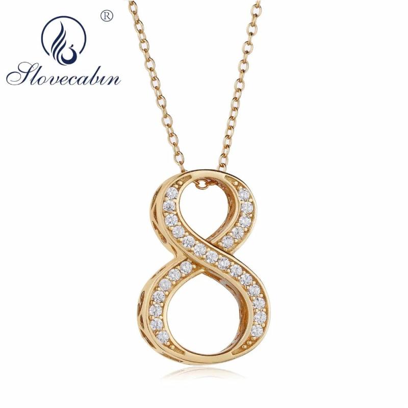 925 Silver Lucky Num 8 Pendant Chain Necklace Zircon Collana Jewelry
