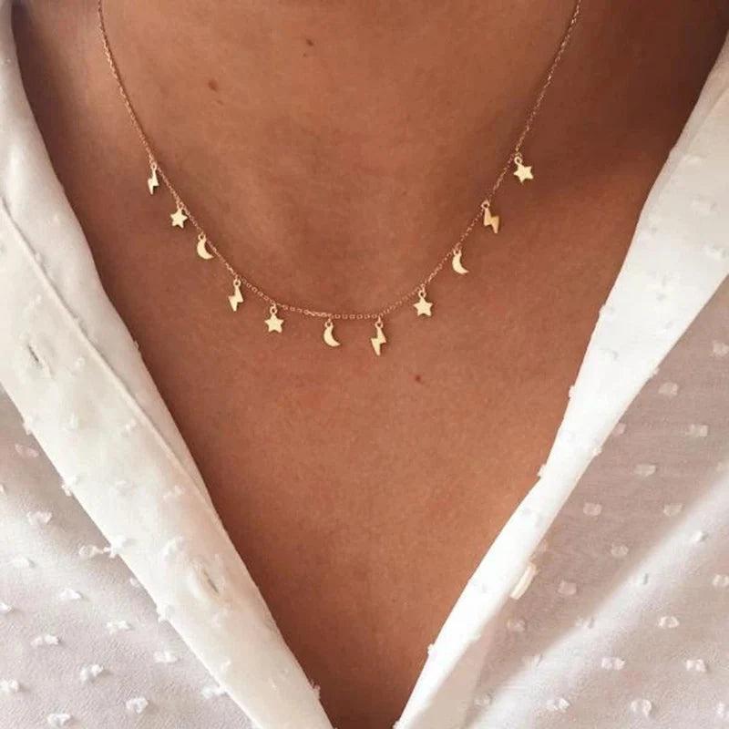 D.CLAN 925 Silver Star Lightning Heart Choker Necklace