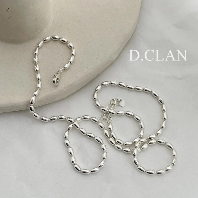 925 Silver Oval Beaded Chain Necklace Fine Jewelry Gift Women Men