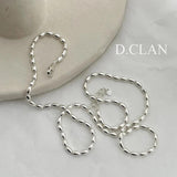 925 Silver Oval Beaded Chain Necklace Fine Jewelry Gift Women Men