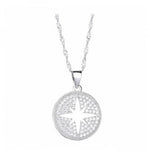 925 Silver Zircon Star Round Pendant Necklace For Women Christmas Jewelry