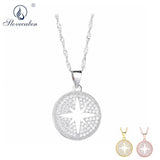 925 Silver Zircon Star Round Pendant Necklace For Women Christmas Jewelry