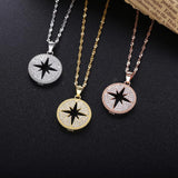 925 Silver Zircon Star Round Pendant Necklace For Women Christmas Jewelry