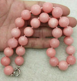 12mm Natural Orange PINK Jade Gemstone Beads Necklace 18''