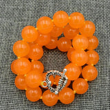 12mm Natural Orange PINK Jade Gemstone Beads Necklace 18''