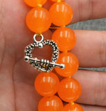 12mm Natural Orange PINK Jade Gemstone Beads Necklace 18''