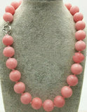 12mm Natural Orange PINK Jade Gemstone Beads Necklace 18''