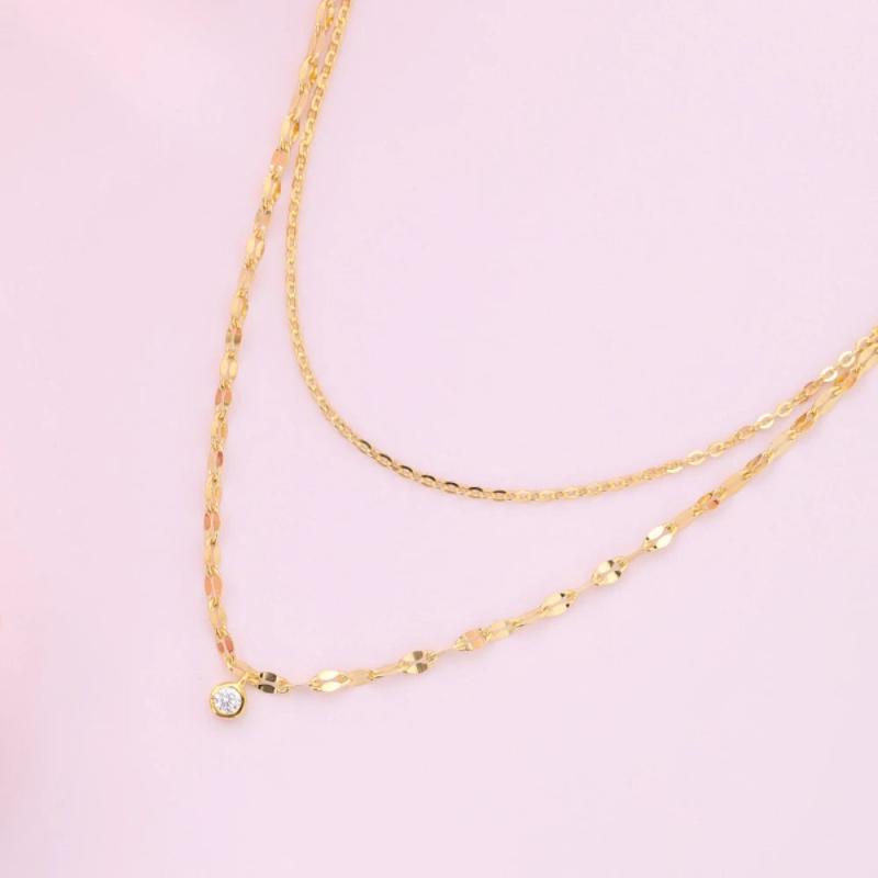 925 Silver Chain Necklace Double Layer Zircon Pendant Choker Necklaces