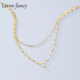 925 Silver Chain Necklace Double Layer Zircon Pendant Choker Necklaces