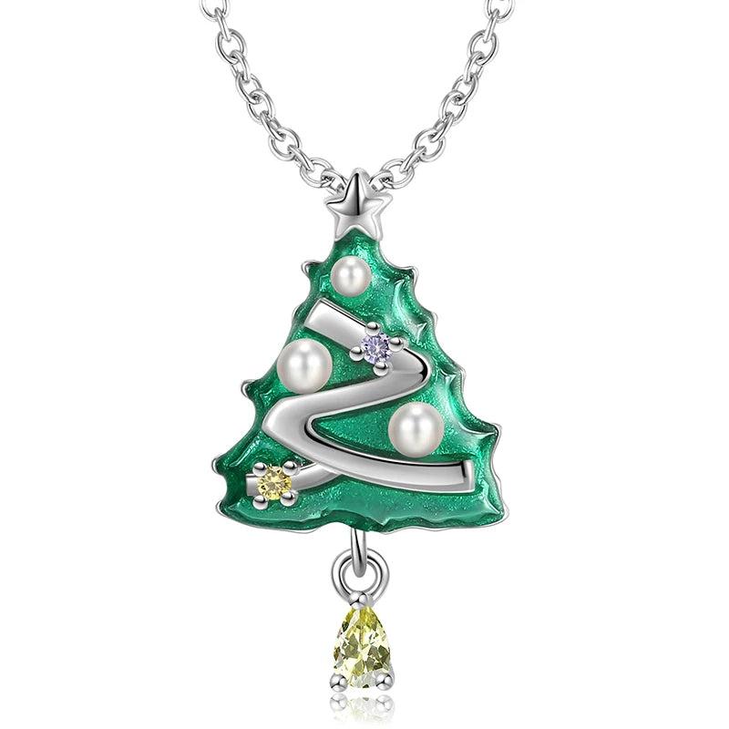 S925 Sterling Silver Christmas Tree Necklace Zircon Pendant