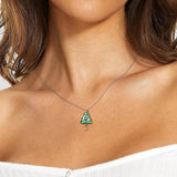 S925 Sterling Silver Christmas Tree Necklace Zircon Pendant