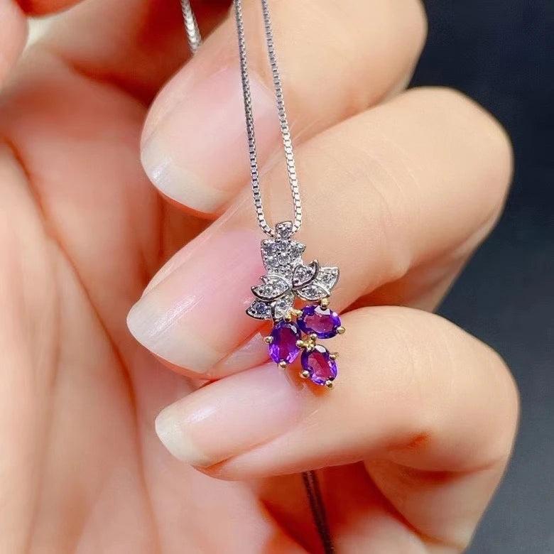 Purple Amethyst Gemstone Pendant for Girl Fine Necklace Good Cut