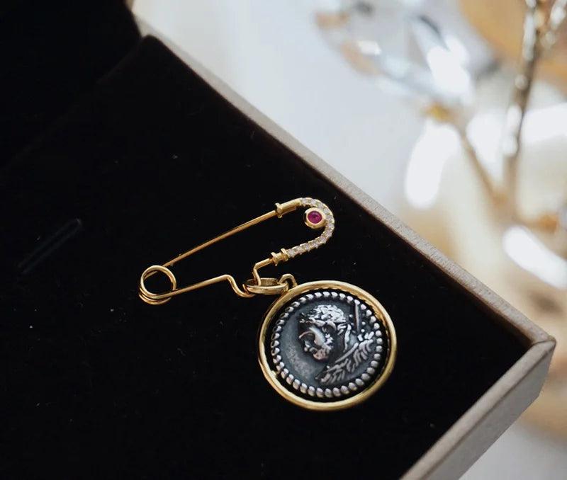 Ancient Rome Antique Coin Necklace 925 Sterling Silver Double-Sided Embo...