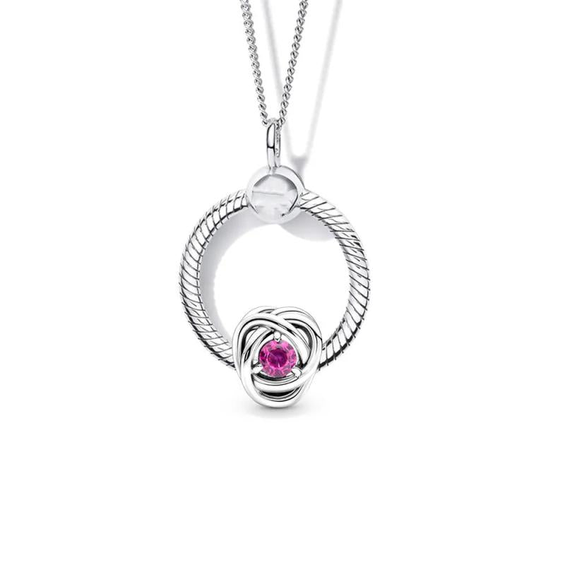 October Eternity Circle Charm Necklace Set For Womens