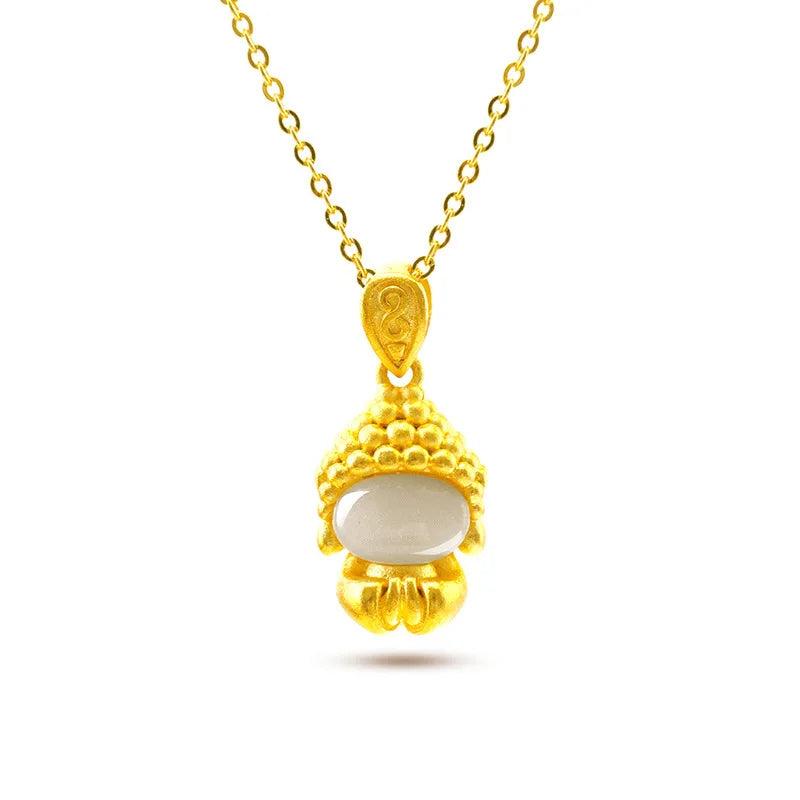14K Buddha Pendant Hetian Jade Jewelry for Women Children Birthday