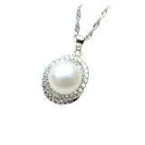 Freshwater Pearl Pendant Necklace 9-10mm Zircon Inlaid Necklace