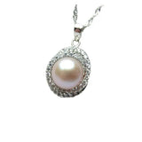 Freshwater Pearl Pendant Necklace 9-10mm Zircon Inlaid Necklace