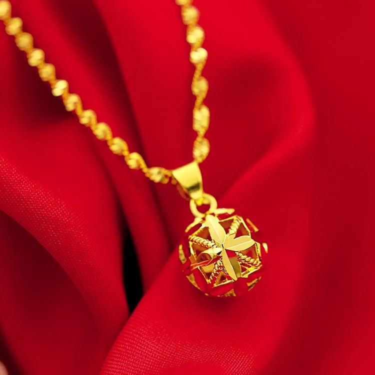 14K Flower Ball Pendant Necklace for Wedding