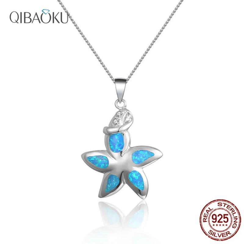 Opal Spring Flower Pendant Necklace 925 Sterling Silver Necklaces
