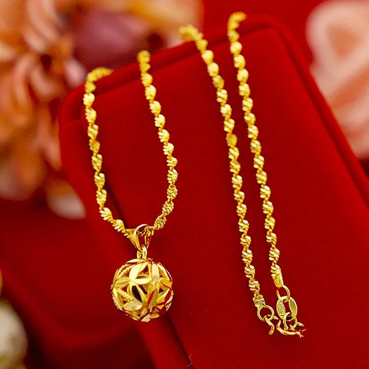 14K Necklace Women's Wedding Jewelry Round Ball Droplet Chain Pendant Necklace