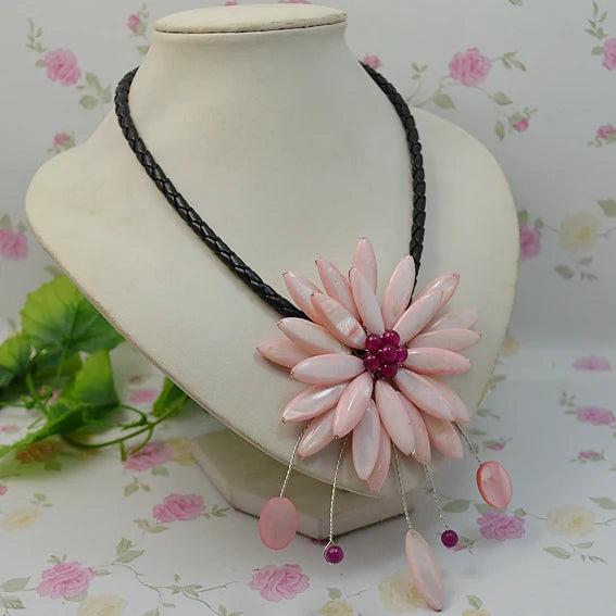 Real Pearl Shell Flower Necklace Pink Pearls Fine Jewelry for Women