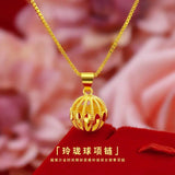 24K Wedding Engagement Pendant Necklace for Women Hollow Ball Chain Jewelry