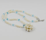 Real Pearl Necklace 3-4mm Crystal Beads Freshwater Pearls Flower Pendant