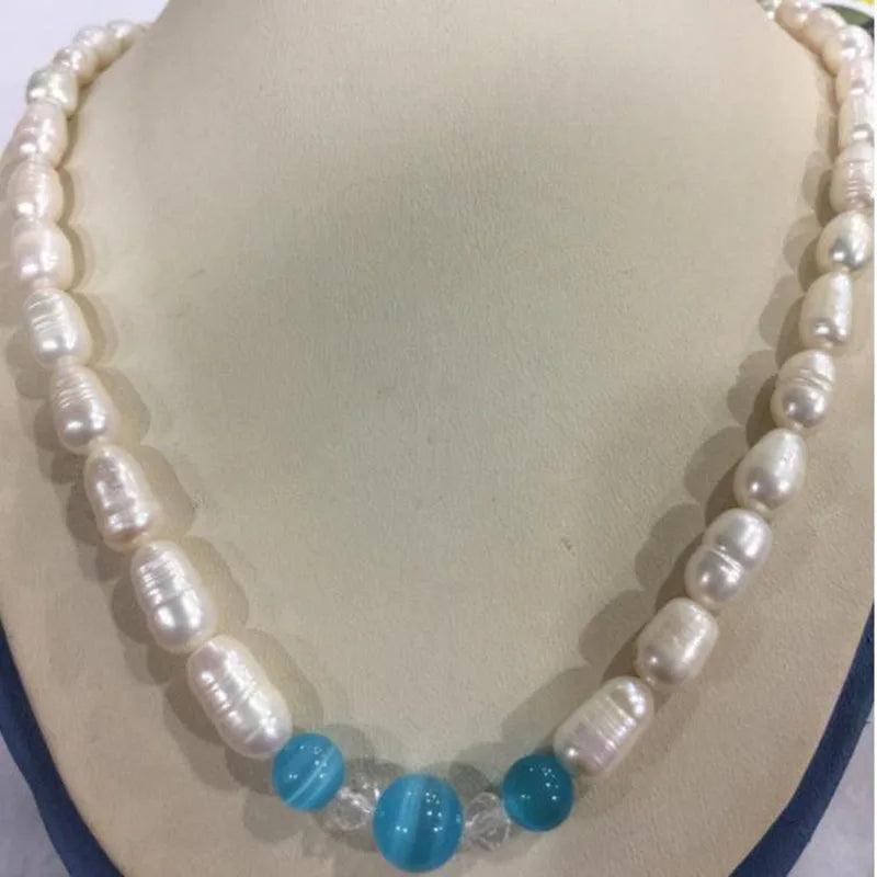 7-8mm Akoya Freshwater Rice Pearl & Blue Opal Necklace