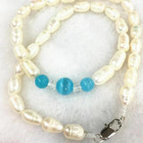 7-8mm Akoya Freshwater Rice Pearl & Blue Opal Necklace