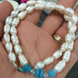 7-8mm Akoya Freshwater Rice Pearl & Blue Opal Necklace
