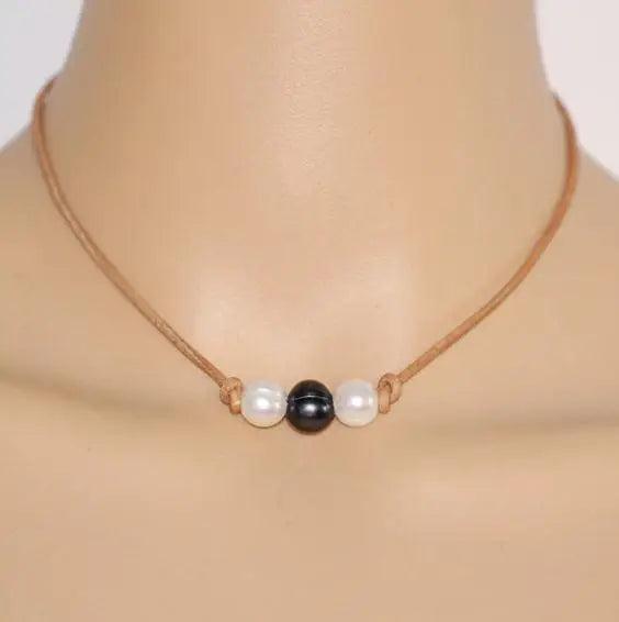 AA Pearl Jewelry: 10mm Freshwater Pearl Leather Necklace