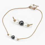 AA Pearl Jewelry: 10mm Freshwater Pearl Leather Necklace