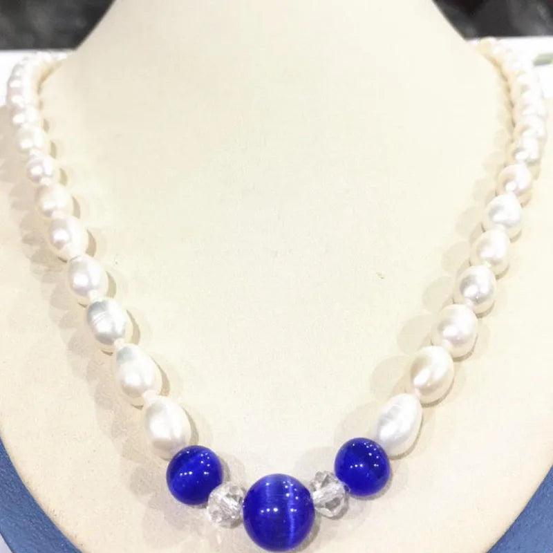 7-8mm Akoya Freshwater Rice Pearl & Dark Opal Necklace
