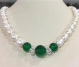 7-8mm akoya Freshwater Rice Pearl & 8-10mm Green Agate Necklace 18
