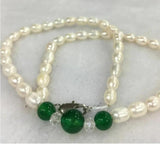 7-8mm akoya Freshwater Rice Pearl & 8-10mm Green Agate Necklace 18
