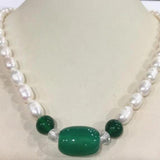 7-8mm Akoya Freshwater Rice Pearl & Green Agate Necklace