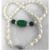 7-8mm Akoya Freshwater Rice Pearl & Green Agate Necklace